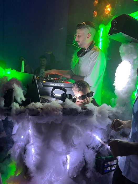 Green lights and smoke