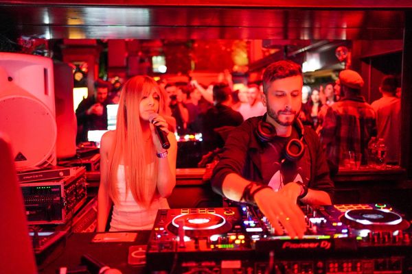 Live set with a vocalist in red light